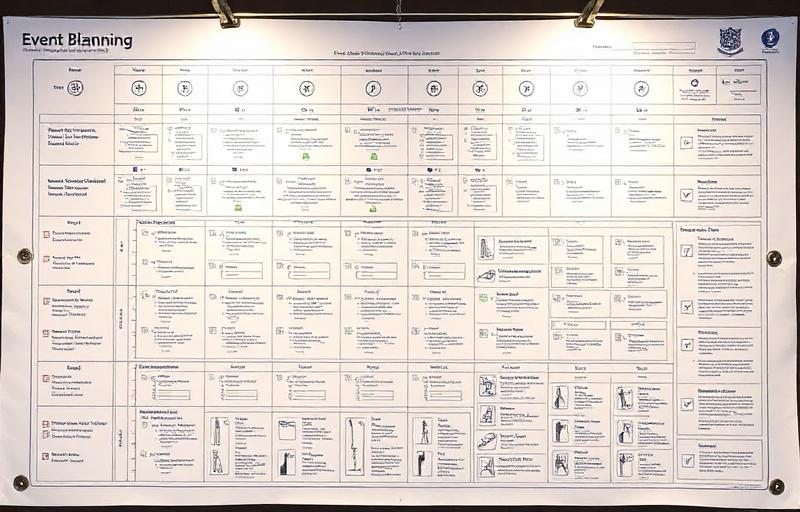 Detailed event planning blueprint with timelines and organized materials