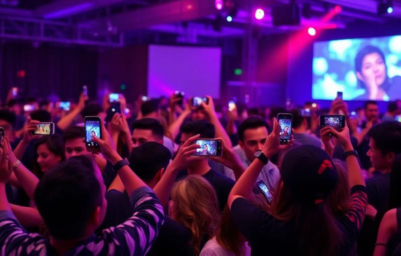 People taking photos and sharing on social media at an event