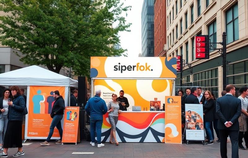 Street event setup in urban environment with pop-up brand activation